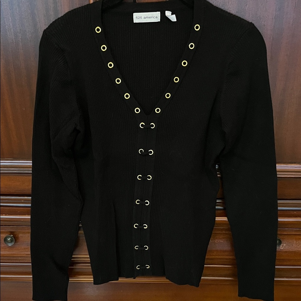 525 America Black sweater with Gold Eyelets
